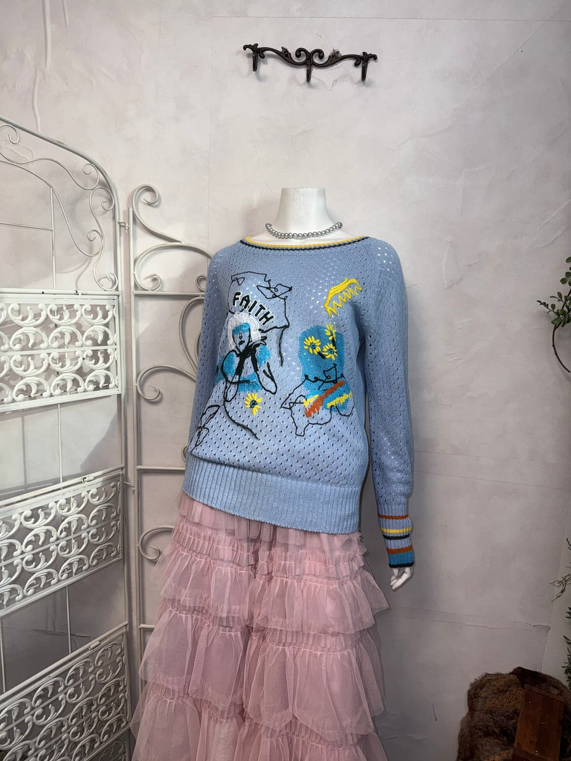 O’2ND mute blue embroidered summer knit 상품이미지5