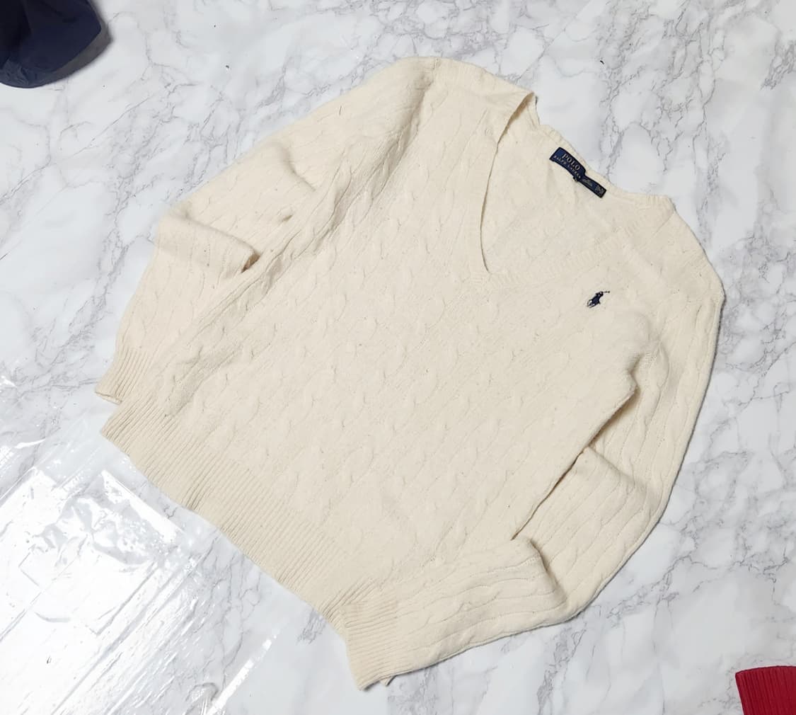 폴로 랄프로렌 아이보리 꽈배기 브이넥 니트 상품이미지2