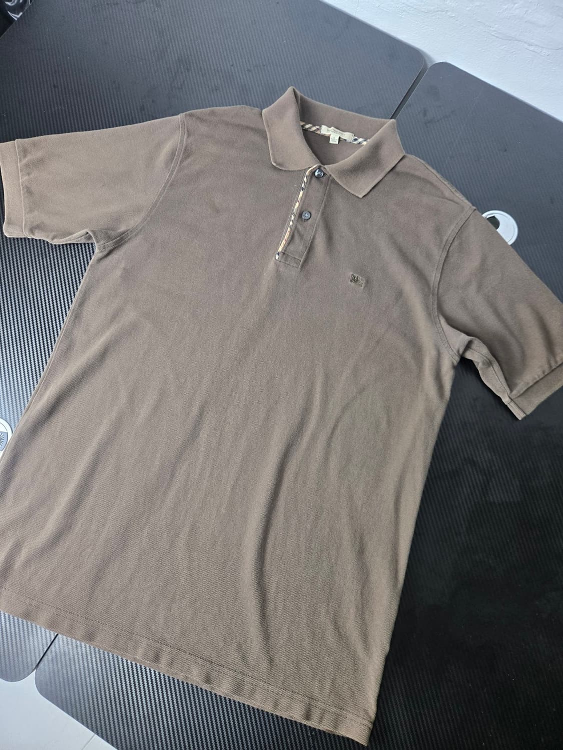 버버리 체크 카라 반팔 카라티 브라운 상품이미지1