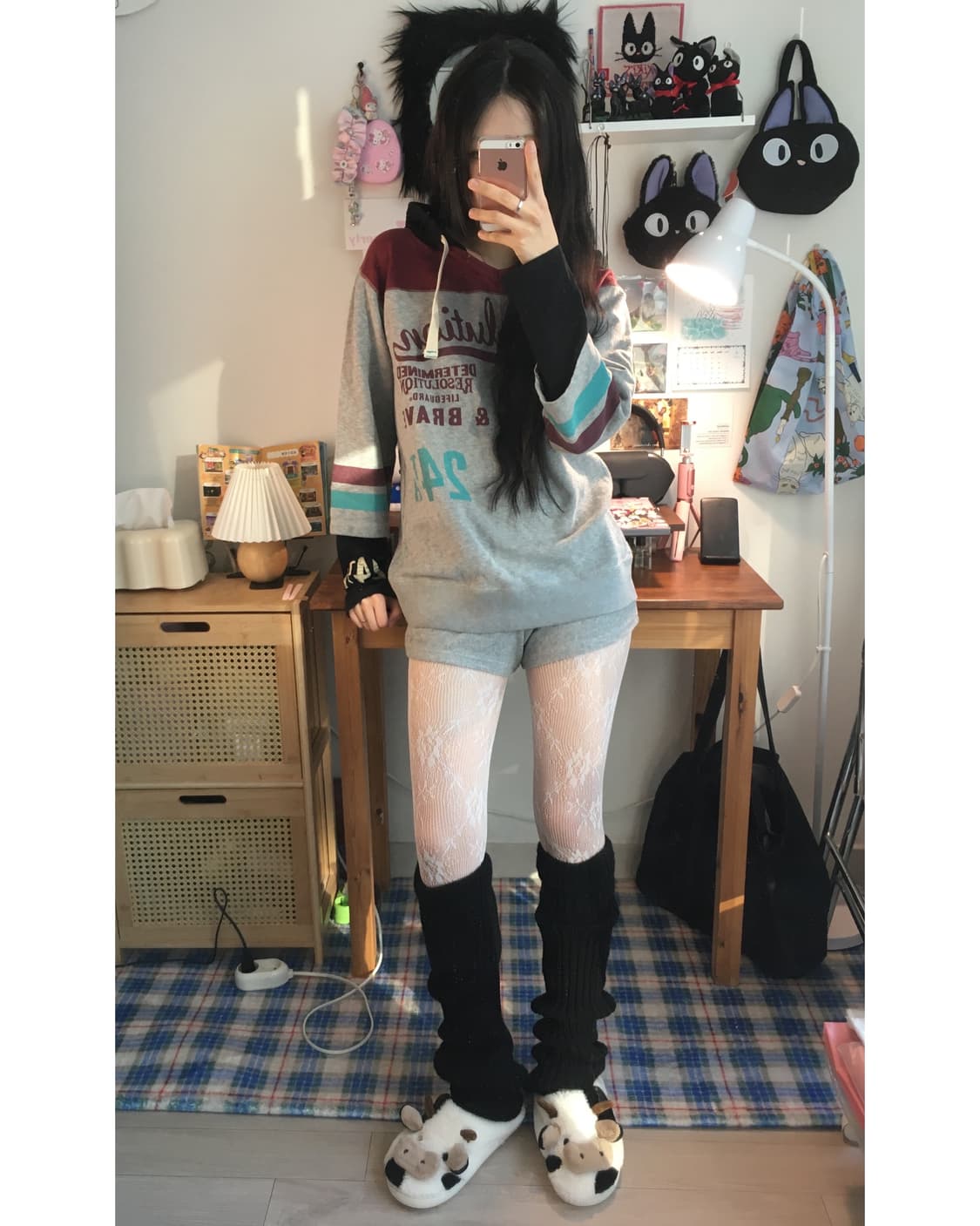 vintage layered hoodie top gray 상품이미지3