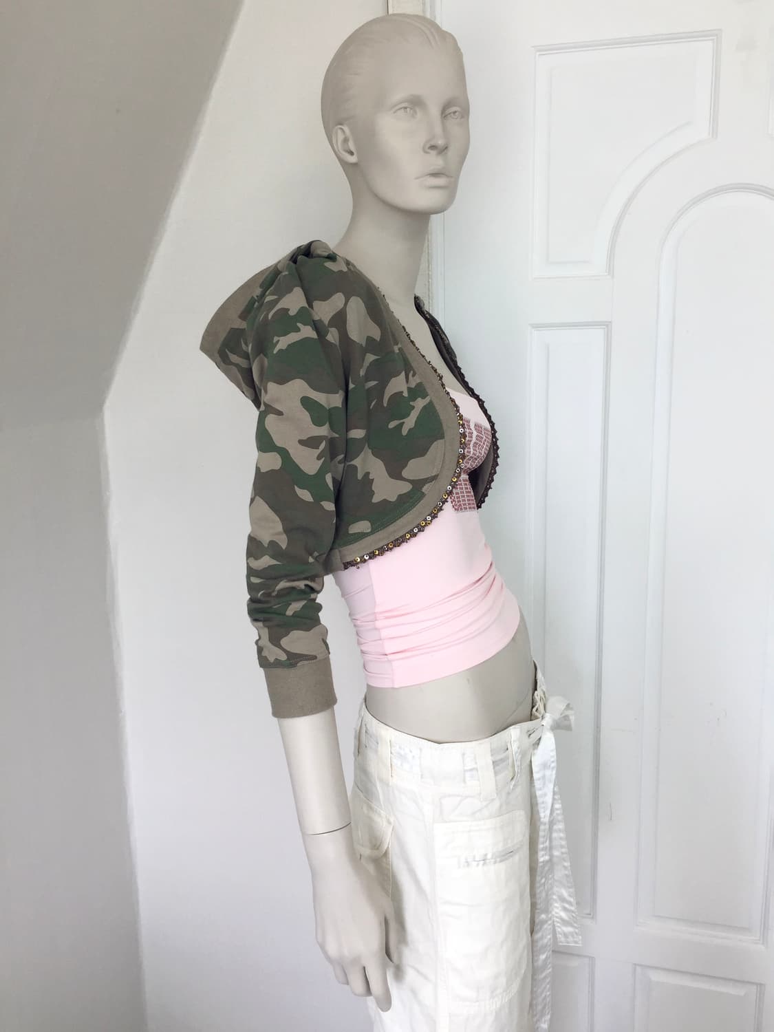 Camouflage Beaded Hoodie Bolero 상품이미지3