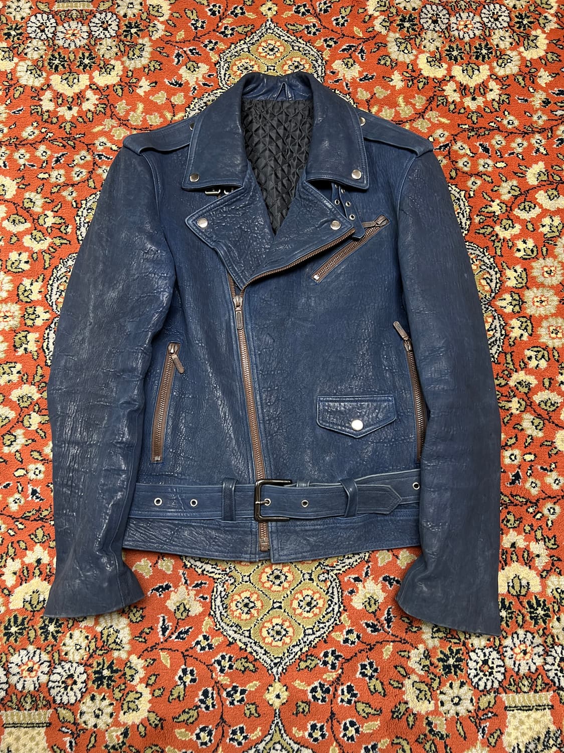 [L] Jpn 빈티지 네이비 램스킨 더블 라이더자켓 상품이미지3