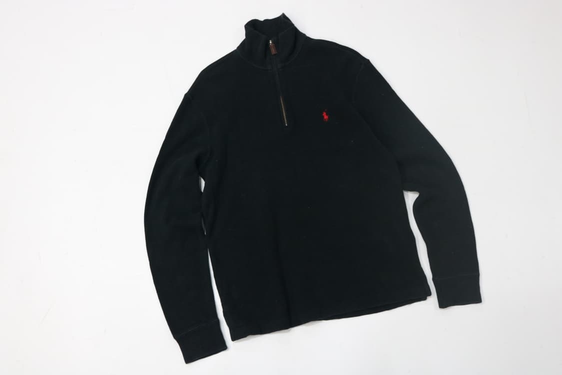 폴로 랄프로렌 블랙 코튼 반집업 니트 스웨터 (XS) 상품이미지2