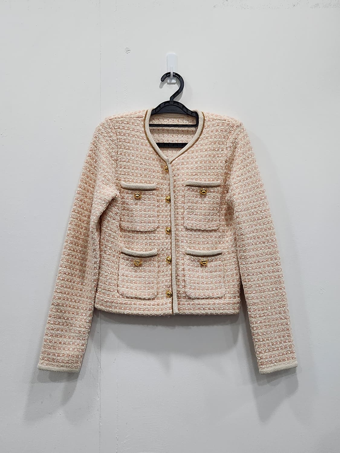 [S] 더맥 연핑크 금장 단추 트위드 니트 자켓 상품이미지1