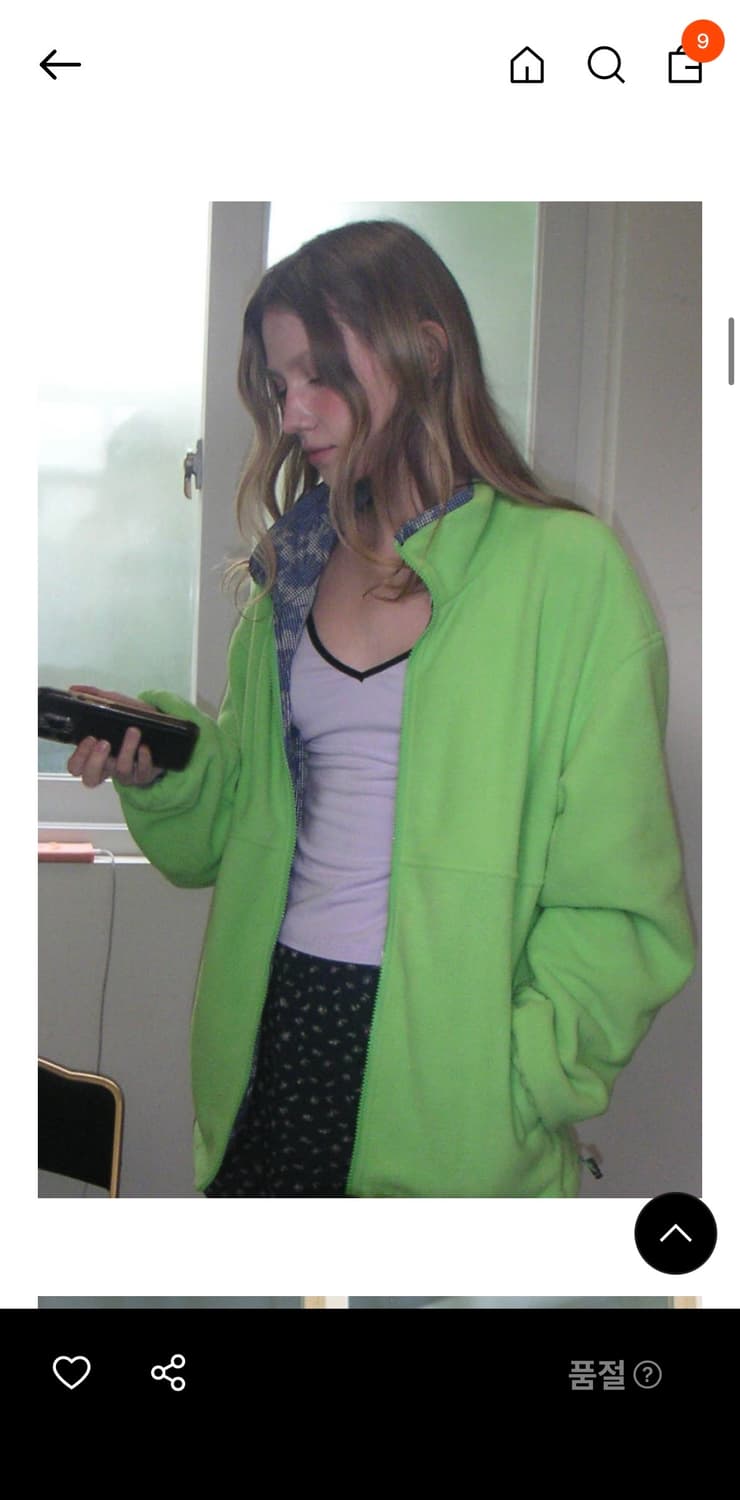 포에브 플라워체크 리버시블 후리스 자켓 - 그린블루 상품이미지5