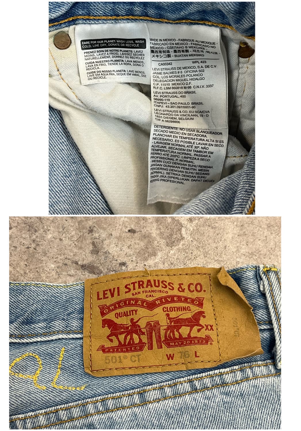 리바이스 501 CT 자수 하프 데님 팬츠 W76  #csz3569 상품이미지3