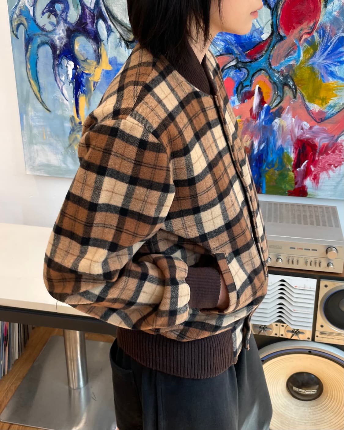 [L] 80s 체크 울 블루종 자켓 상품이미지1