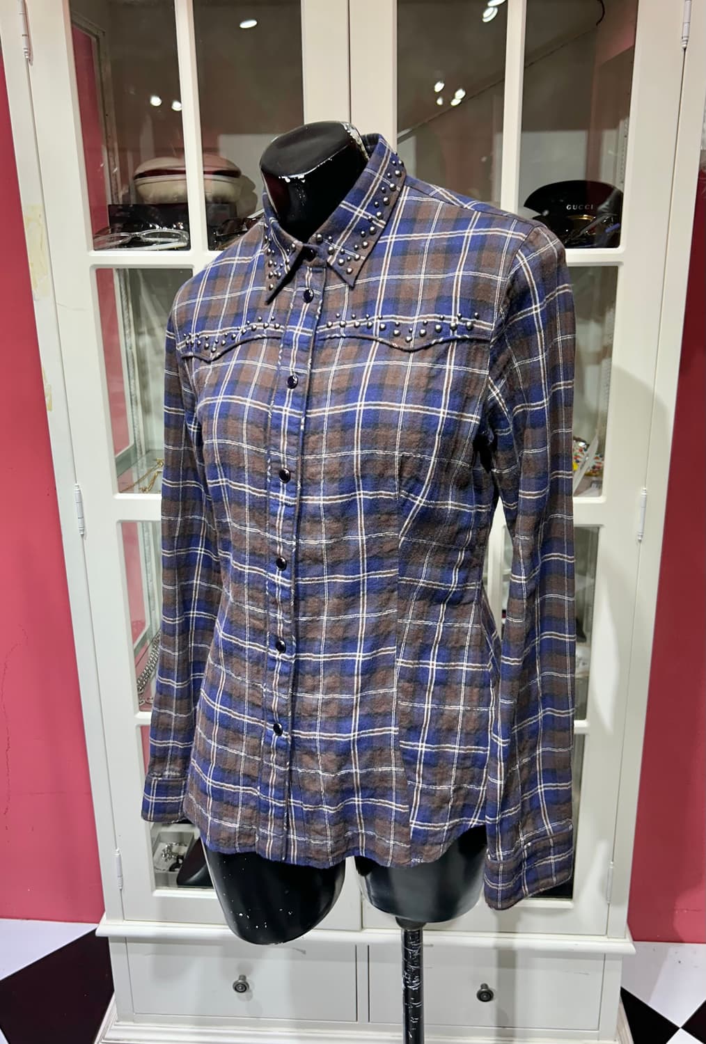 prada check shirt 프라다 스터드 디테일 체크 셔츠 상품이미지1