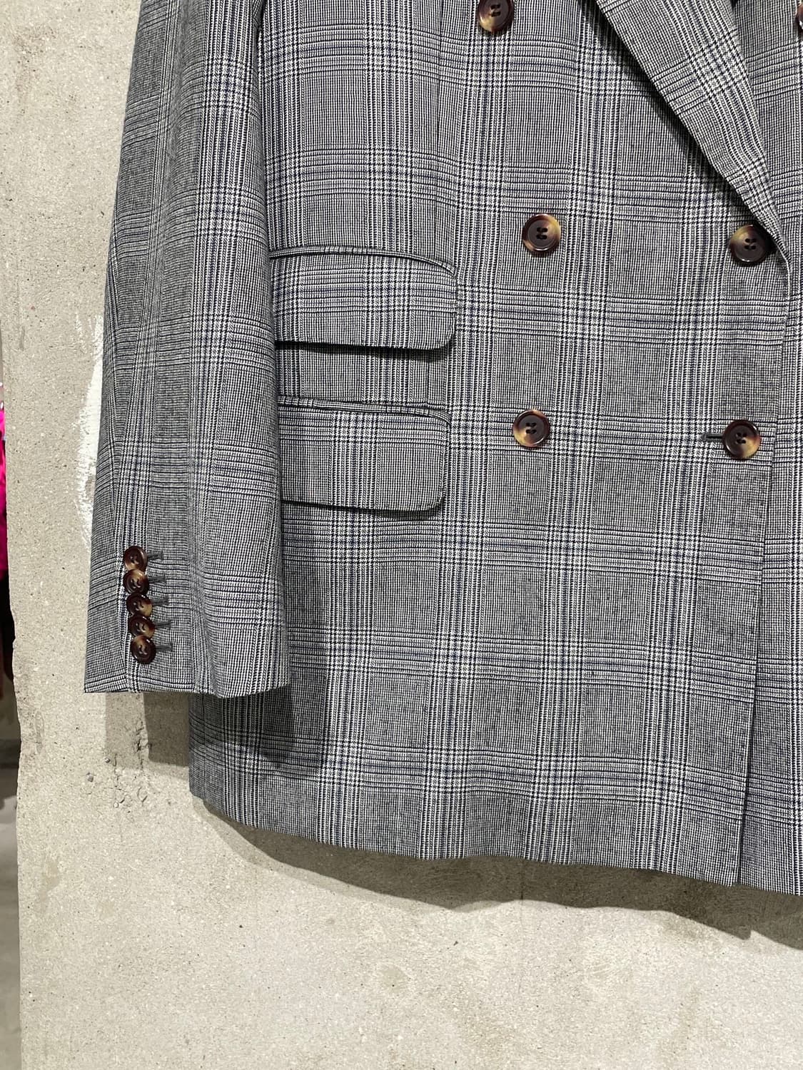구찌 그레이 티켓 포켓 2B 더블 라나울 체크 블레이저 상품이미지4
