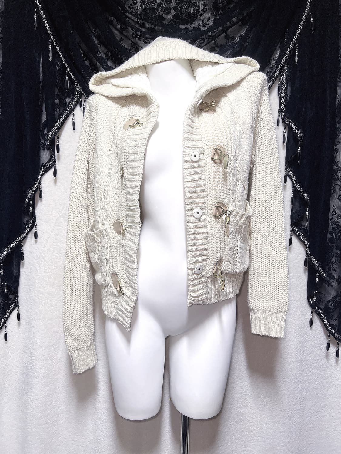 세실맥비 아이보리 뽀글이 후드 니트가디건 자켓 코트 달천 모리 라떼갸루 상품이미지8