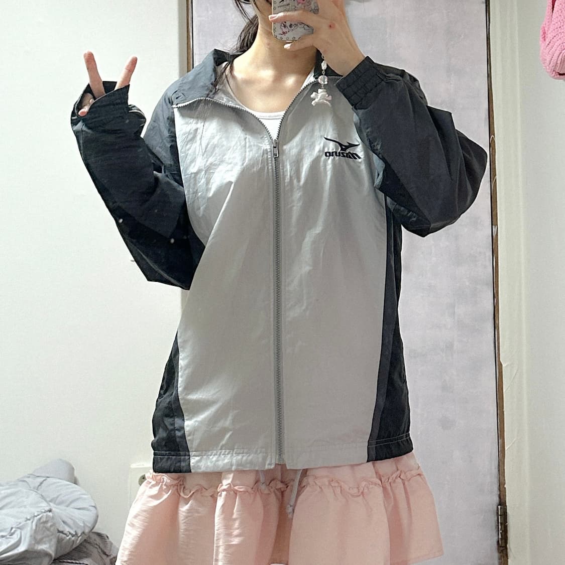 빈티지 미즈노 그레이 바람막이 점퍼 히메갸루 스포티 로걀 핀터깔 긱시크 상품이미지1