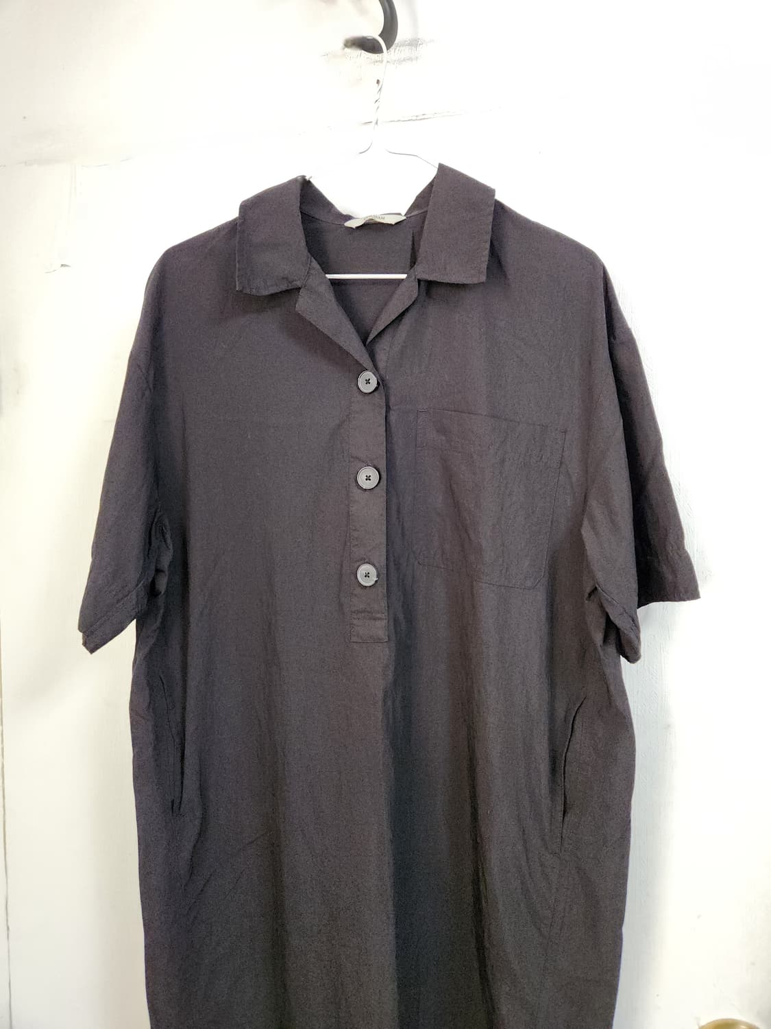 폴햄 검정색 오버핏 반팔 셔츠 원피스 XS(85) 상품이미지3