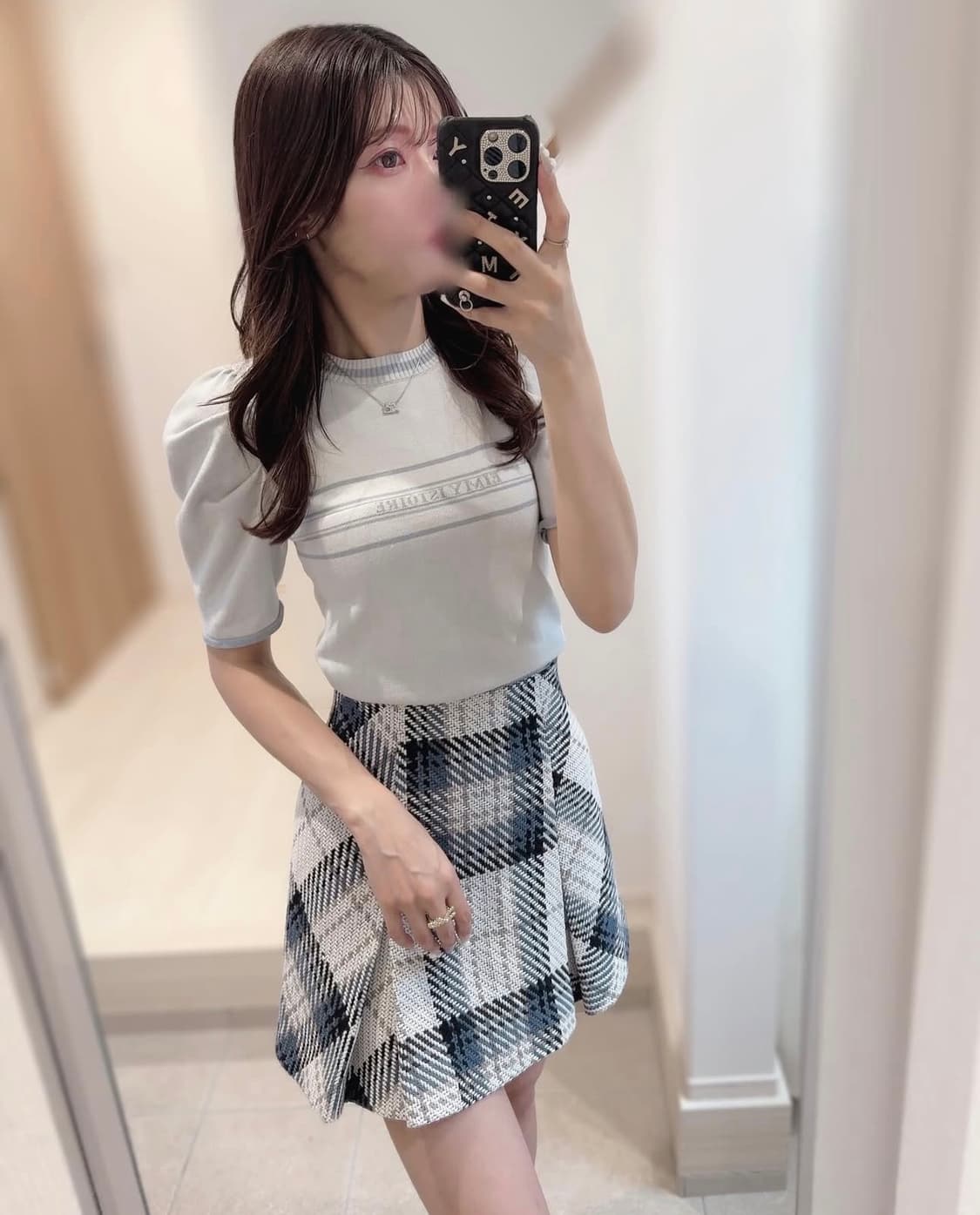 Snidel 스나이델 로빙 체크 미니 스커트 아이보리 스나계 걸리 일브 상품이미지1