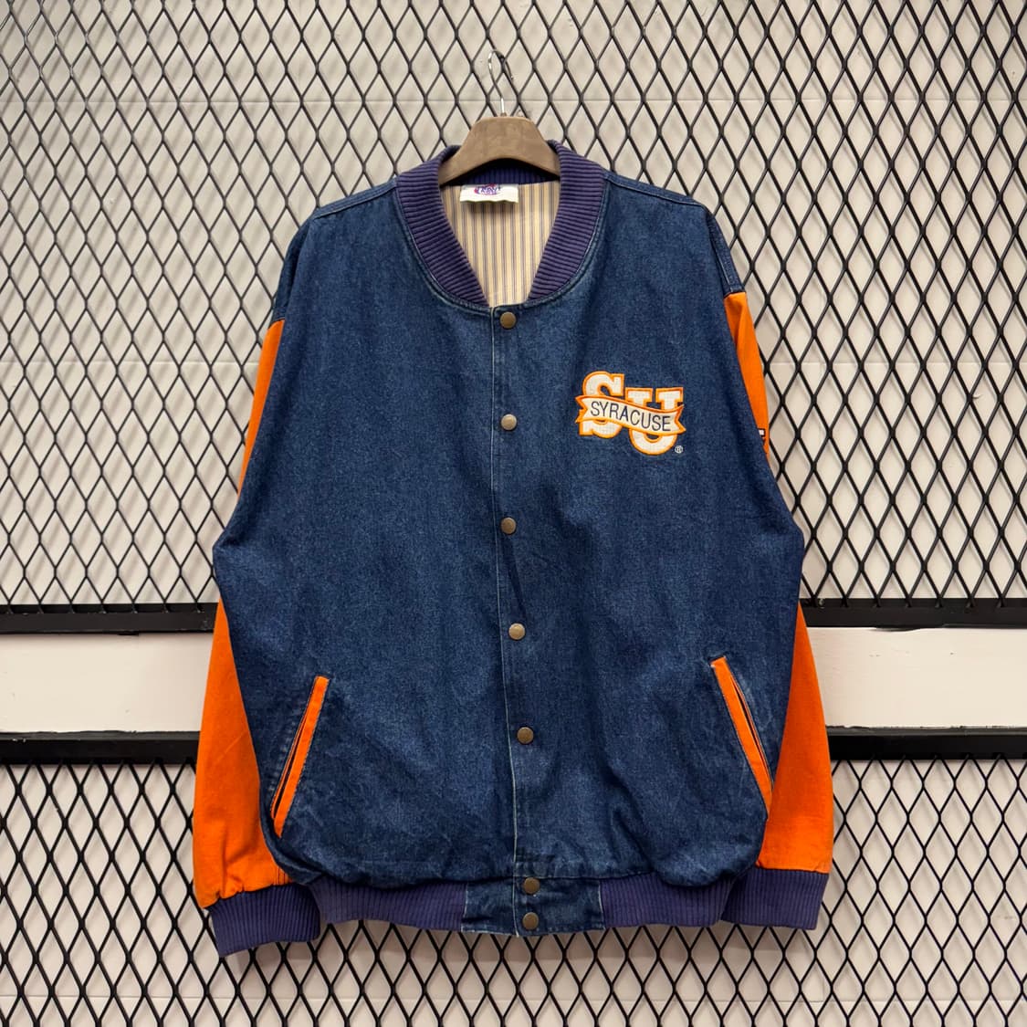 USA VTG 90s 빈티지 데님 바시티 오렌지 배색 워크 자켓 상품이미지1