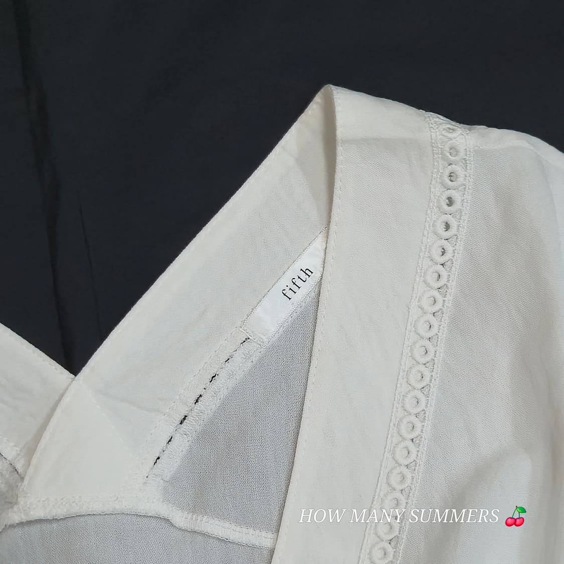 피프스 fifth 브이넥 펀칭 레이스 블라우스 아일렛 자수 긴팔 화이트 상품이미지2