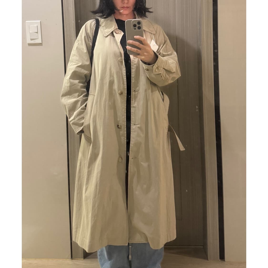 하네 벨티드 롱 트렌치 코트 베이지  상품이미지10