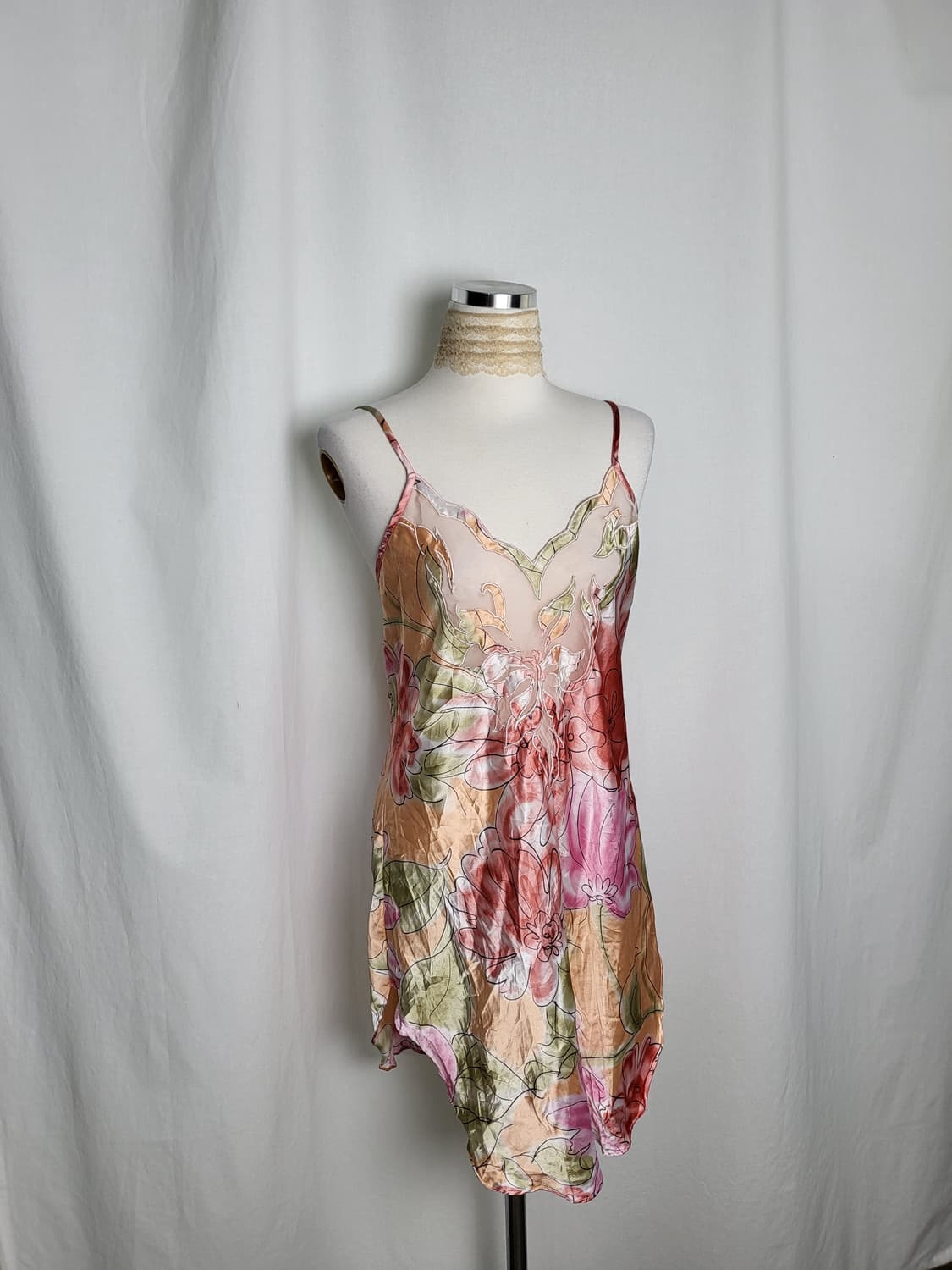 빈티지 플라워 레이스 새틴 슬립 원피스 상품이미지1