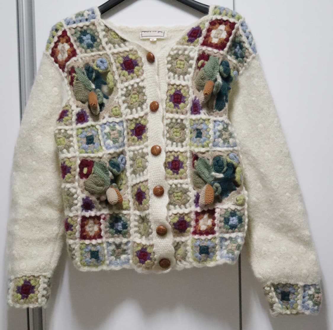 빈티지 울 100 크로셰 크로쉐 꽃 플라워 모티브 입체 니트 가디건 상품이미지1