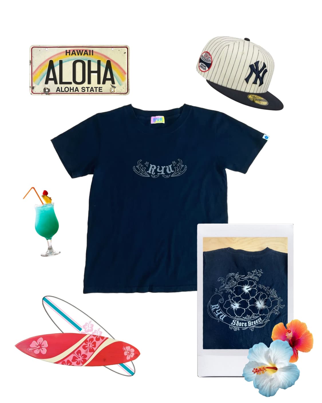 빈티지 블랙 하와이안 플라워 티셔츠 상품이미지1