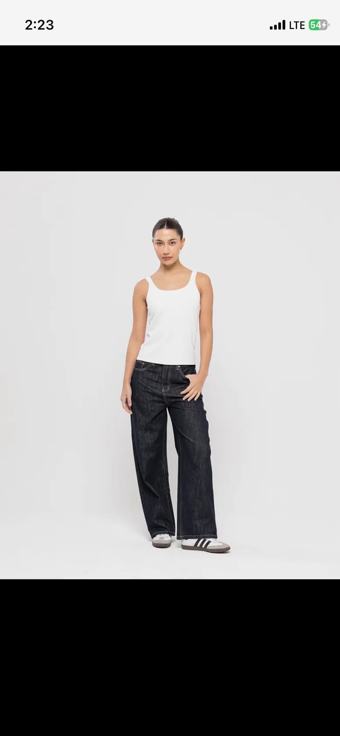 우먼즈 세미 와이드 워싱 데님팬츠 딥블루 인디고 L 상품이미지4