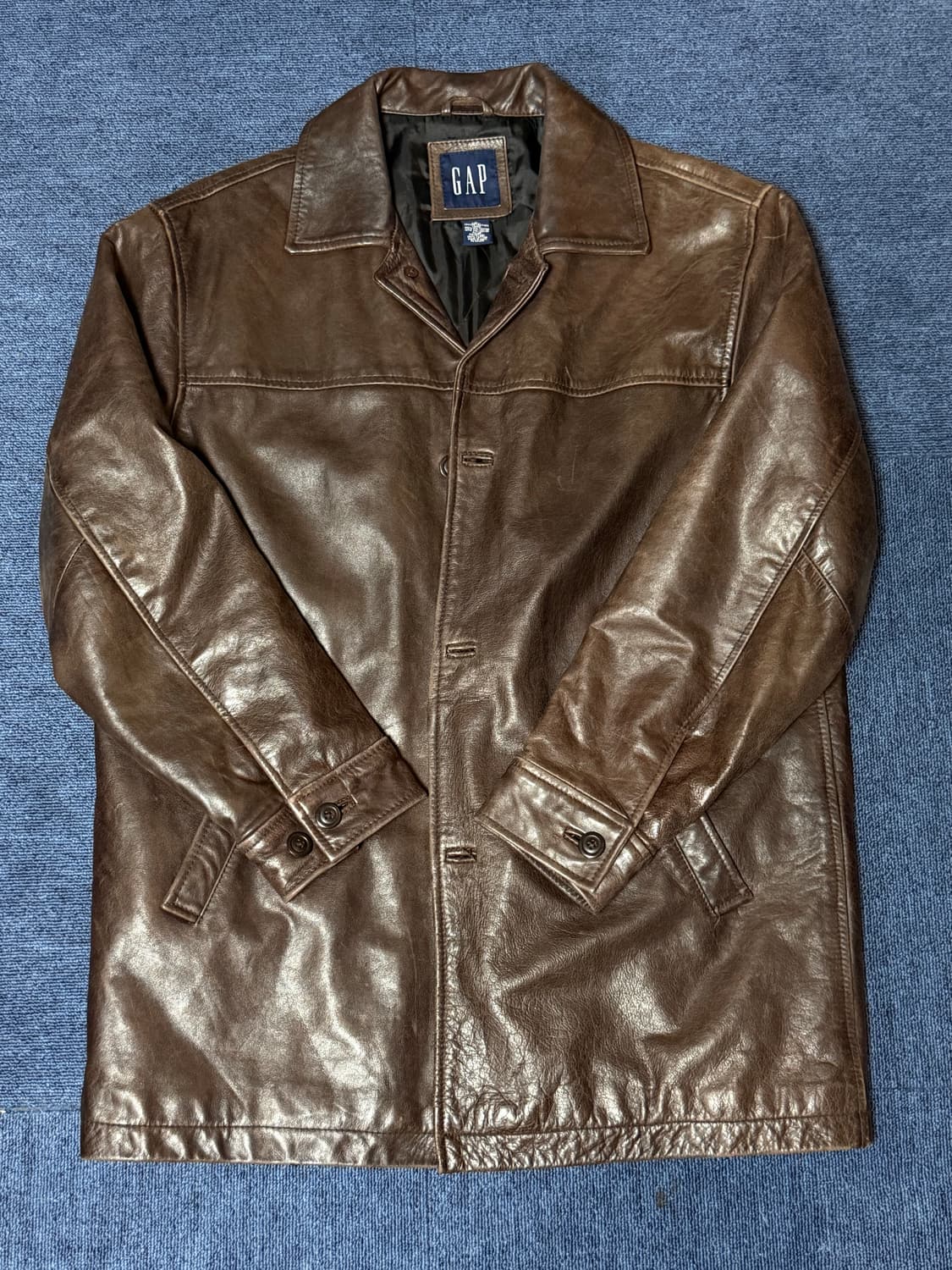 [M] 90s 올드 갭 레더 카코트 브라운 상품이미지1