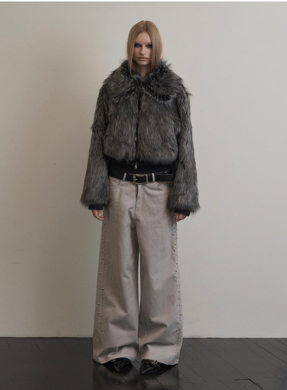 셋업이엑스이 퍼 자켓 차콜 상품이미지1