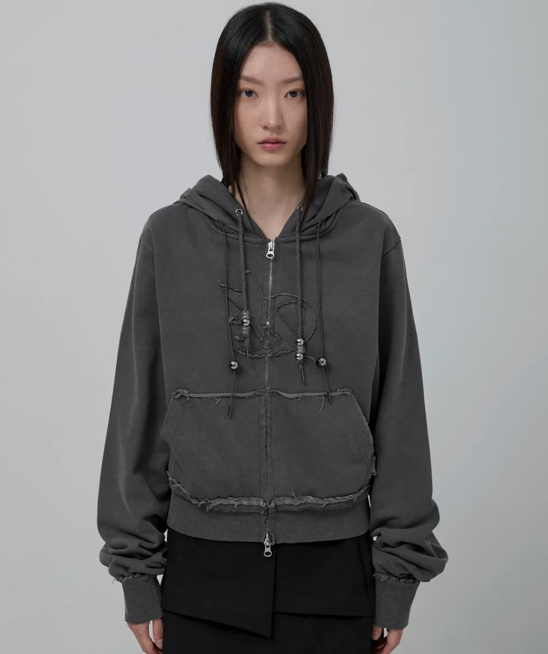 플레어업 레이어드 집업 후디 차콜 상품이미지3