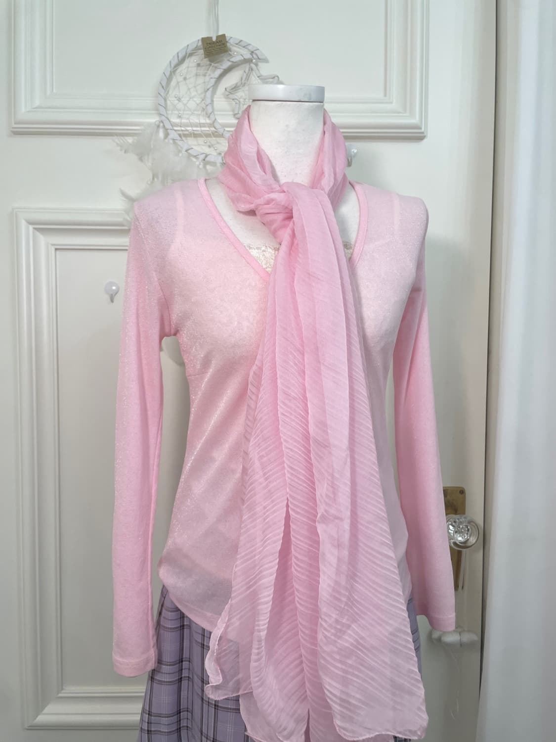 pink crease chiffon basic scarf 상품이미지1
