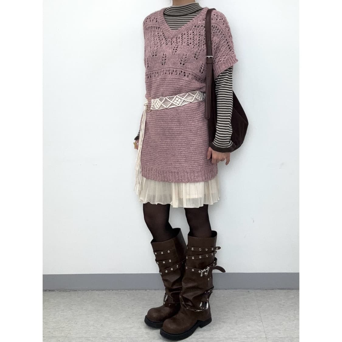 빈티지 핑크 니트 원피스 상품이미지3