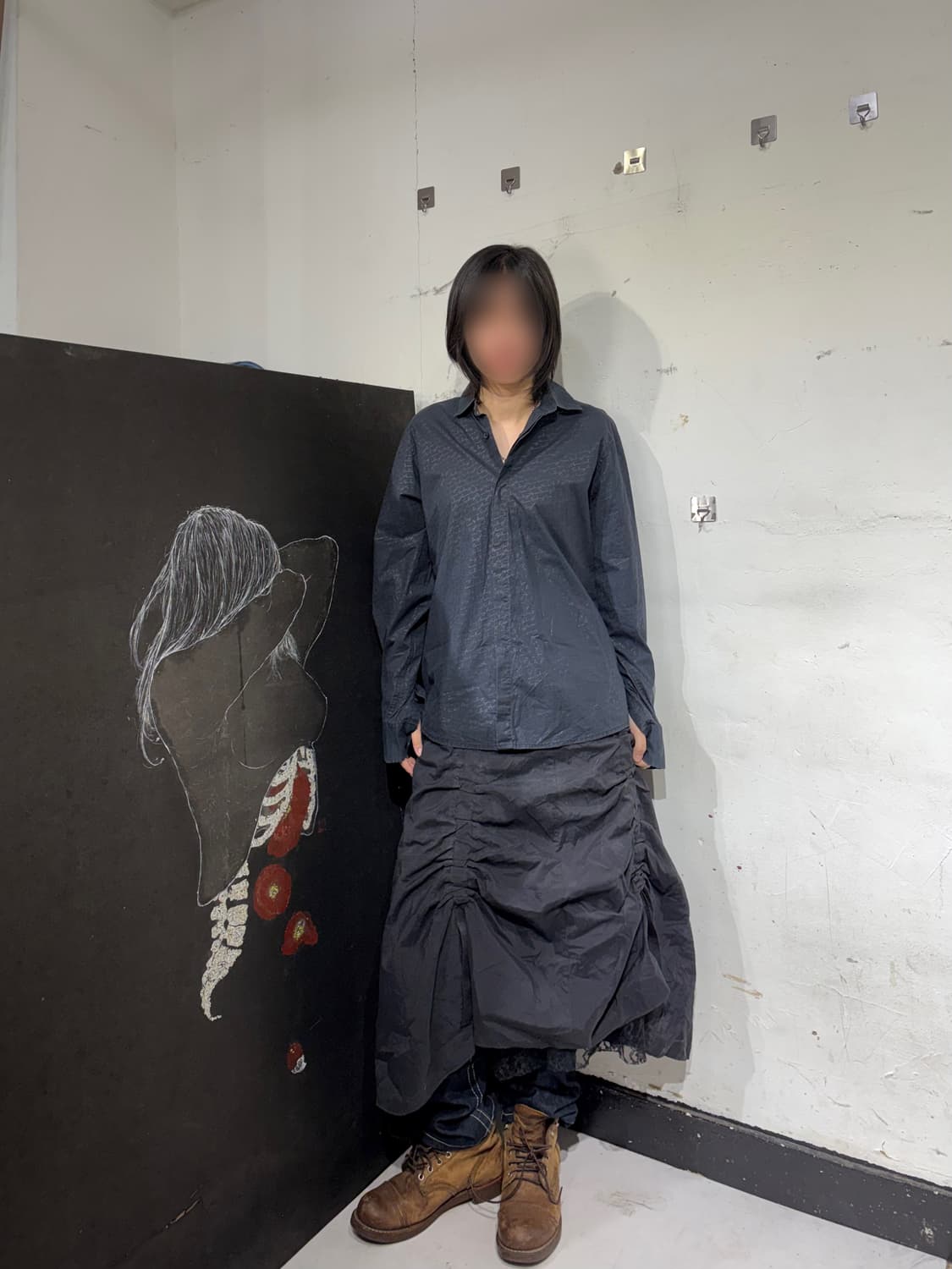 아르마니 익스체인지 패턴 셔츠 고딕 블랙 오버핏 셔츠 M 상품이미지5