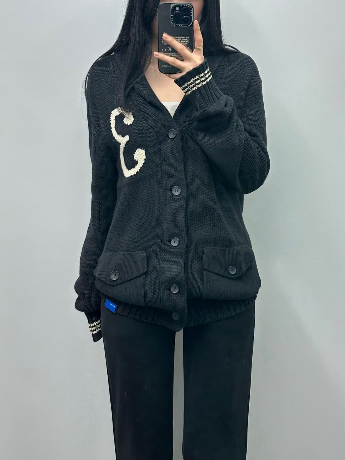 아디다스 3로고 블랙 숄카라 니트 가디건 상품이미지1