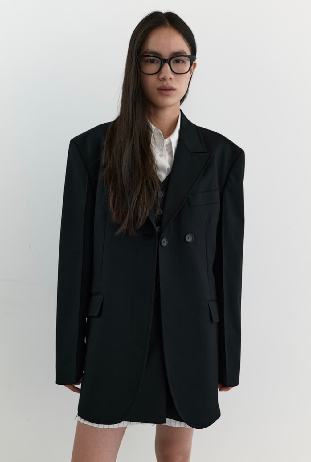 마조네 보이프렌드 더블 버튼 자켓 블랙 상품이미지3