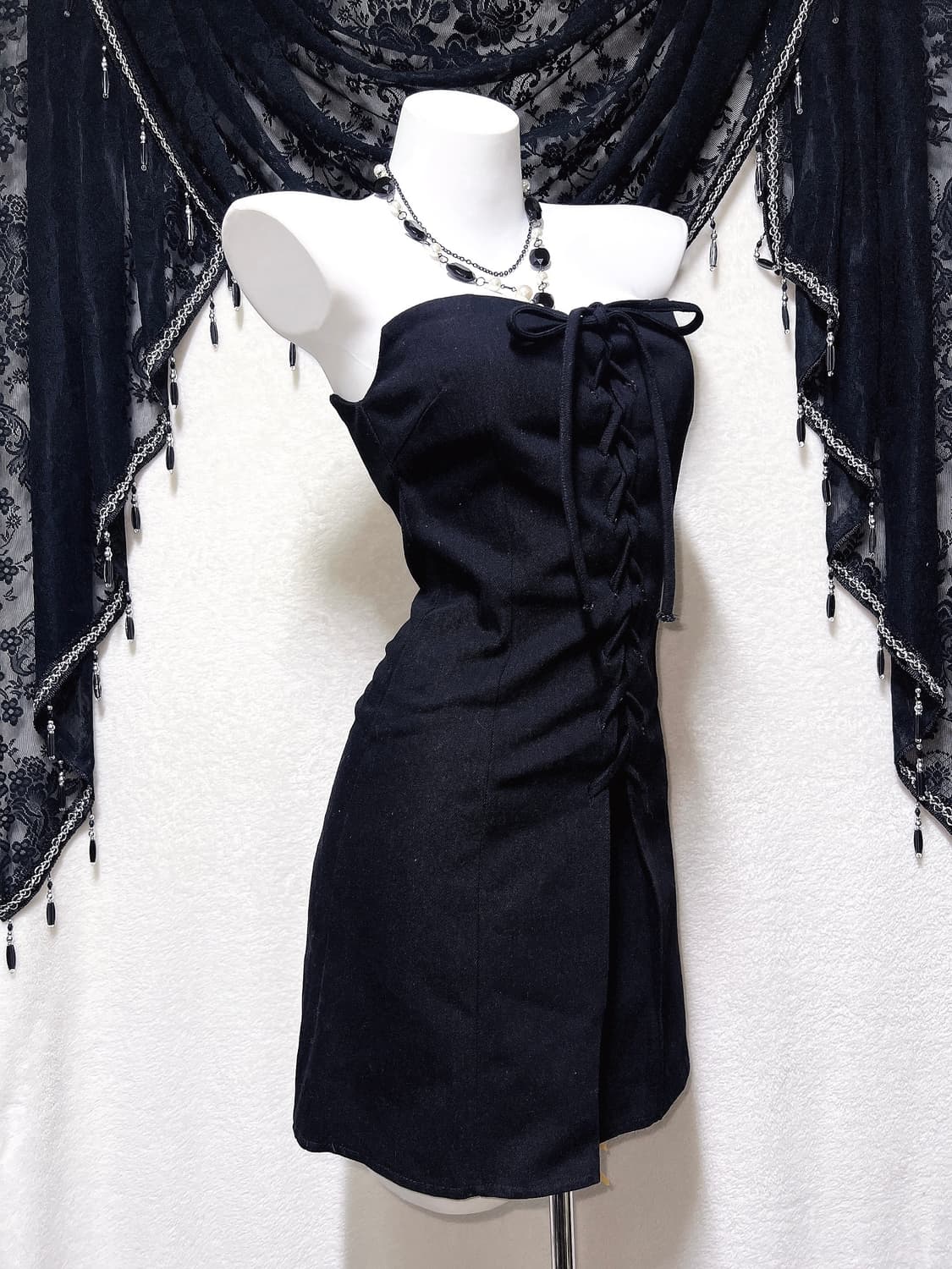 로맨틱고딕 고스펑크 히메갸루 블랙 코르셋 미니원피스 아일렛 탑드레스 섹시 상품이미지5