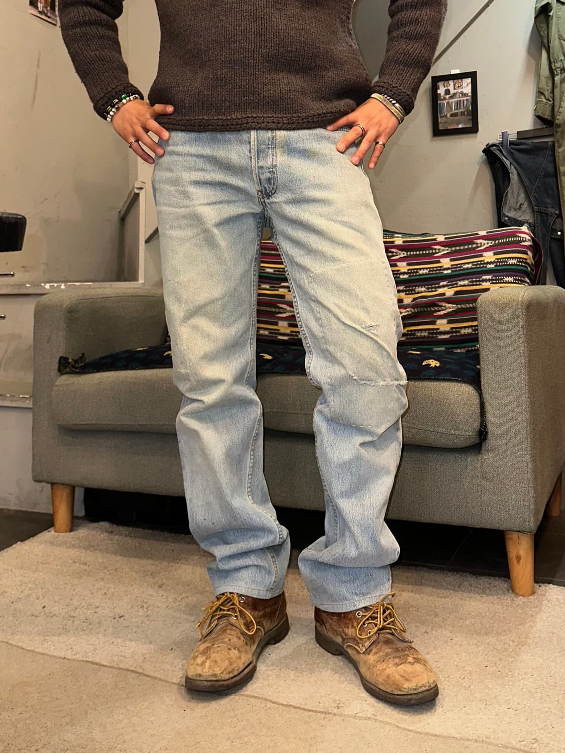 90’s Levi’s 501 repair denim washed pant 상품이미지1