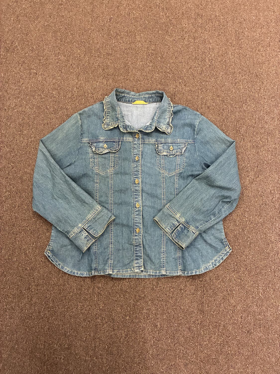 3L)Japanese vintage 여성 프릴 디테일 데님 셔츠 상품이미지4