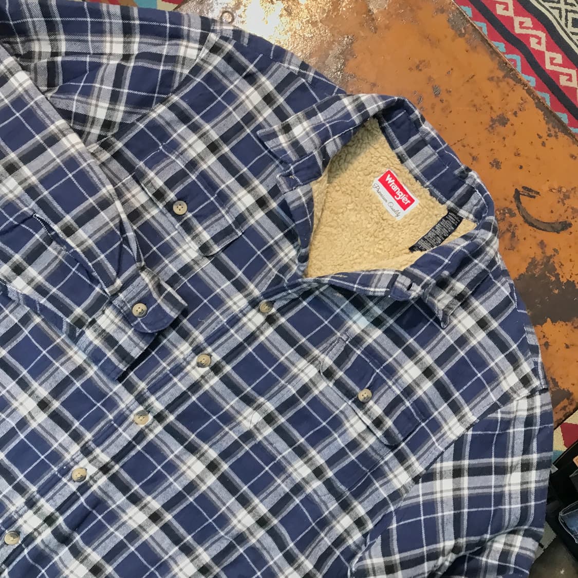 랭글러 투포켓 네이비 타탄 체크 양털 셰르파 자켓 남성 110 사이즈 상품이미지2