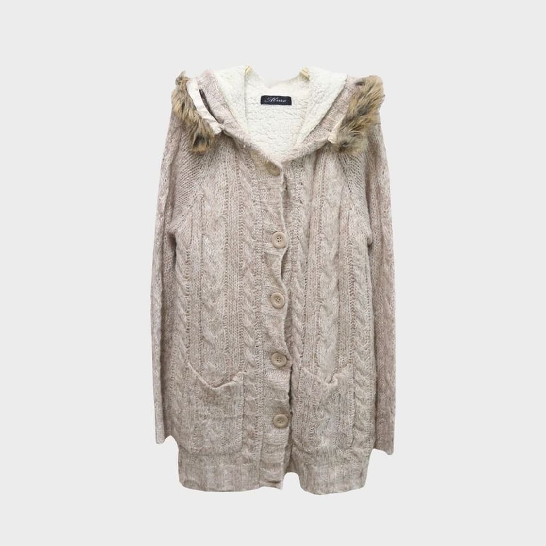 MURE 후드 퍼 롱 아이보리 가디건 모리걸 상품이미지1