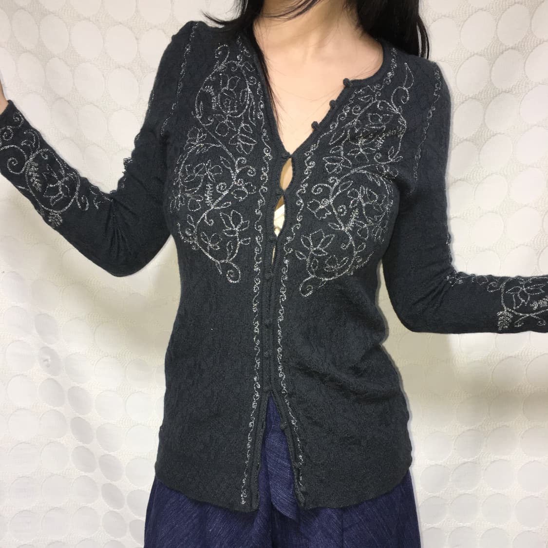 Kenzo 실버 스레드 위빙 디테일 니트 가디건 상품이미지2