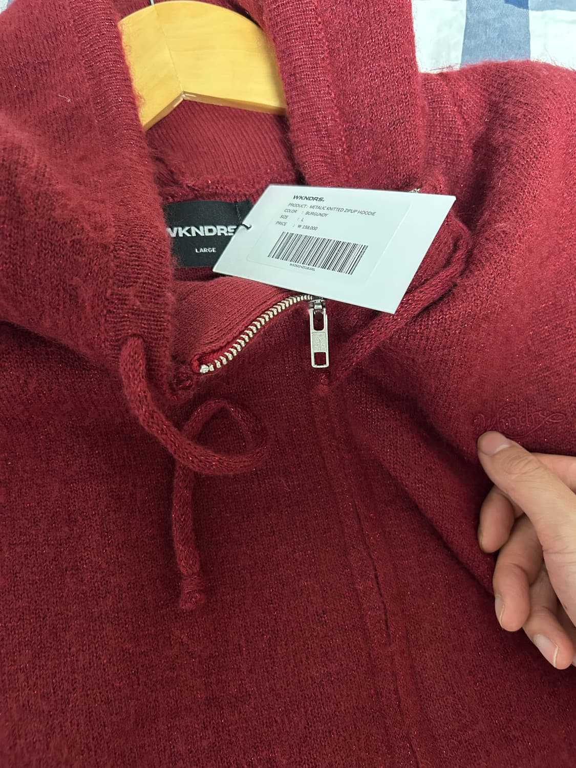 위캔더스 버건디 니트후드집업 상품이미지3