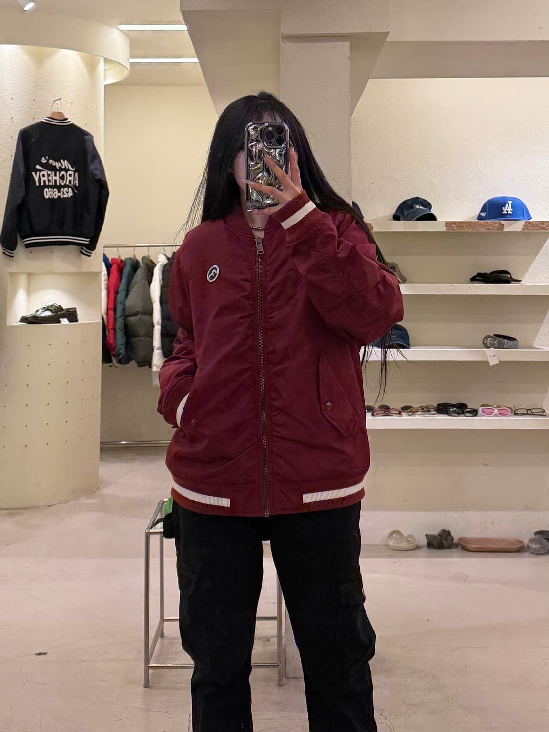 에비수 버건디 로고 봄버 자켓 U1029 상품이미지1