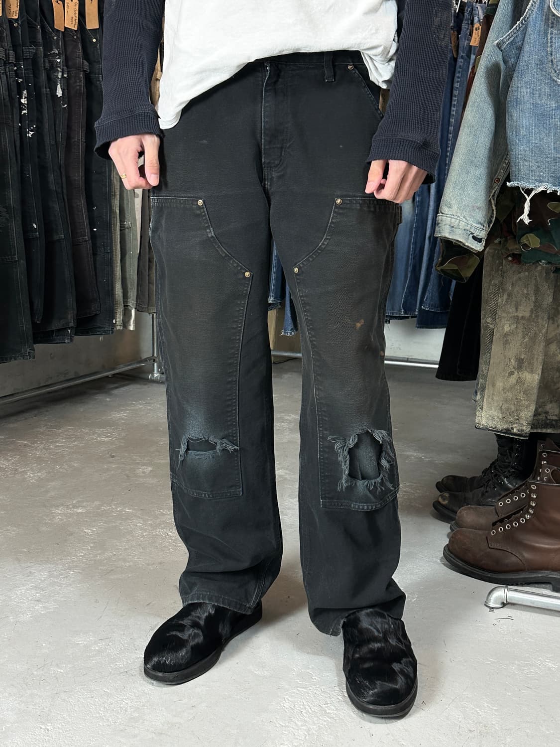 OG 칼하트 B01 더블니 블랙 칼하트 썩블니 워크팬츠 상품이미지1