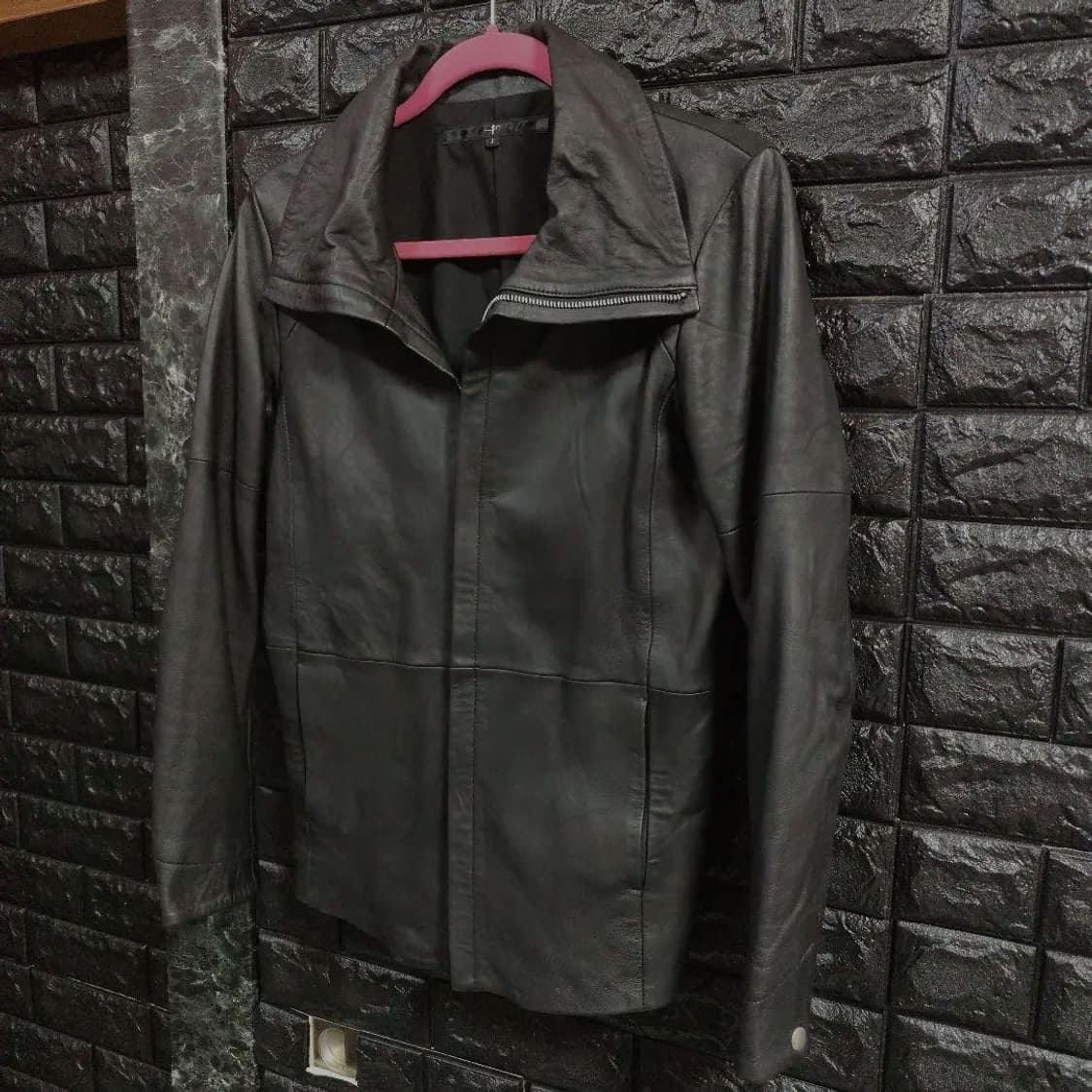 No id. 블랙 레더 자켓 상품이미지4