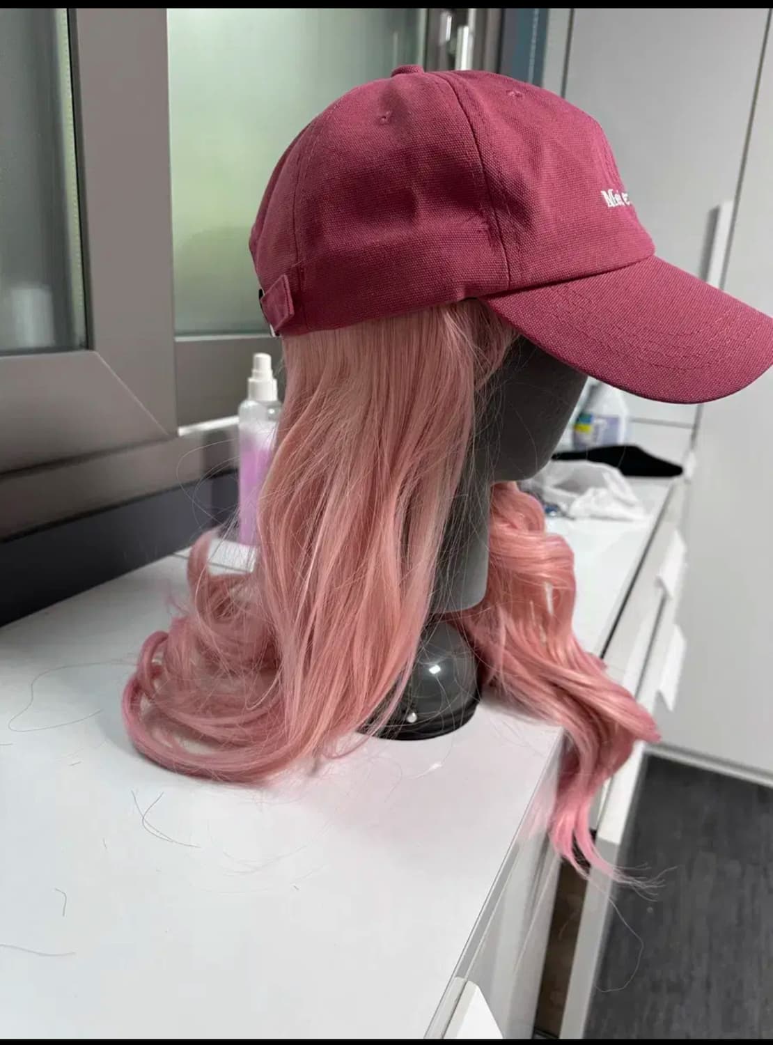 핑크 롱웨이브 일체형 모자가발 상품이미지3