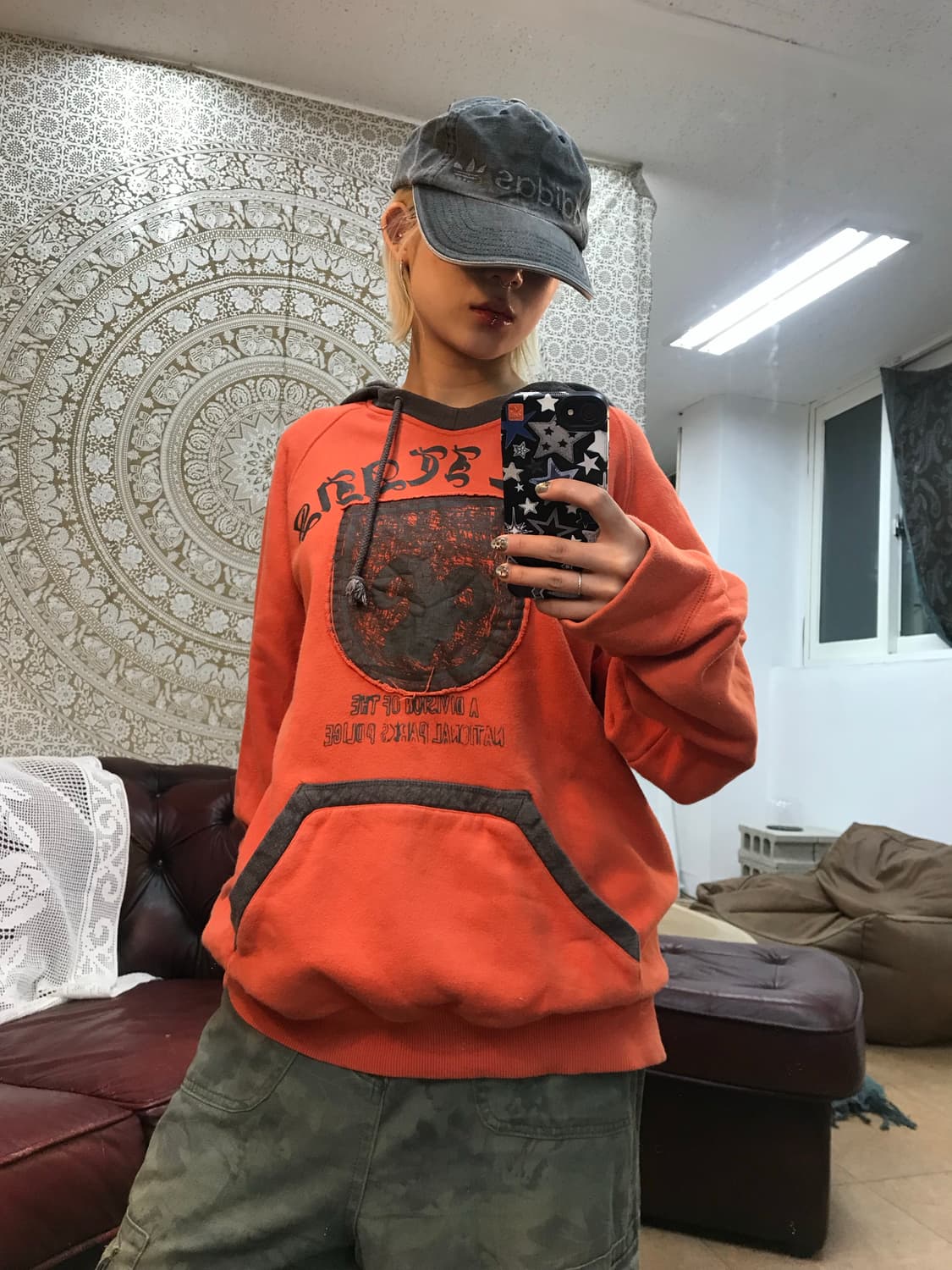 Opt 프린팅 자수 기모 후드티  상품이미지1