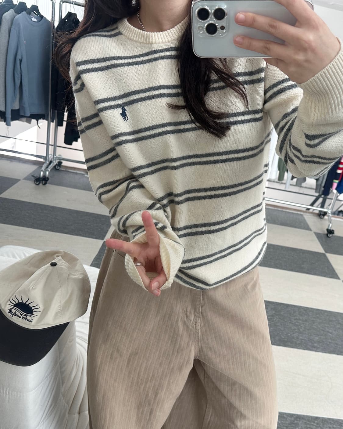 폴로 랄프로렌 아이보리 스트라이프 울 니트 상품이미지1