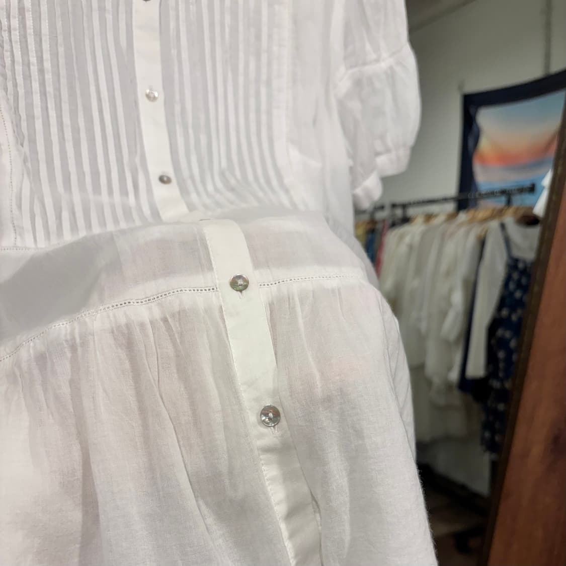 ZARA basic 화이트 핀턱 아사면 반팔 블라우스 러블리 모리 상품이미지5