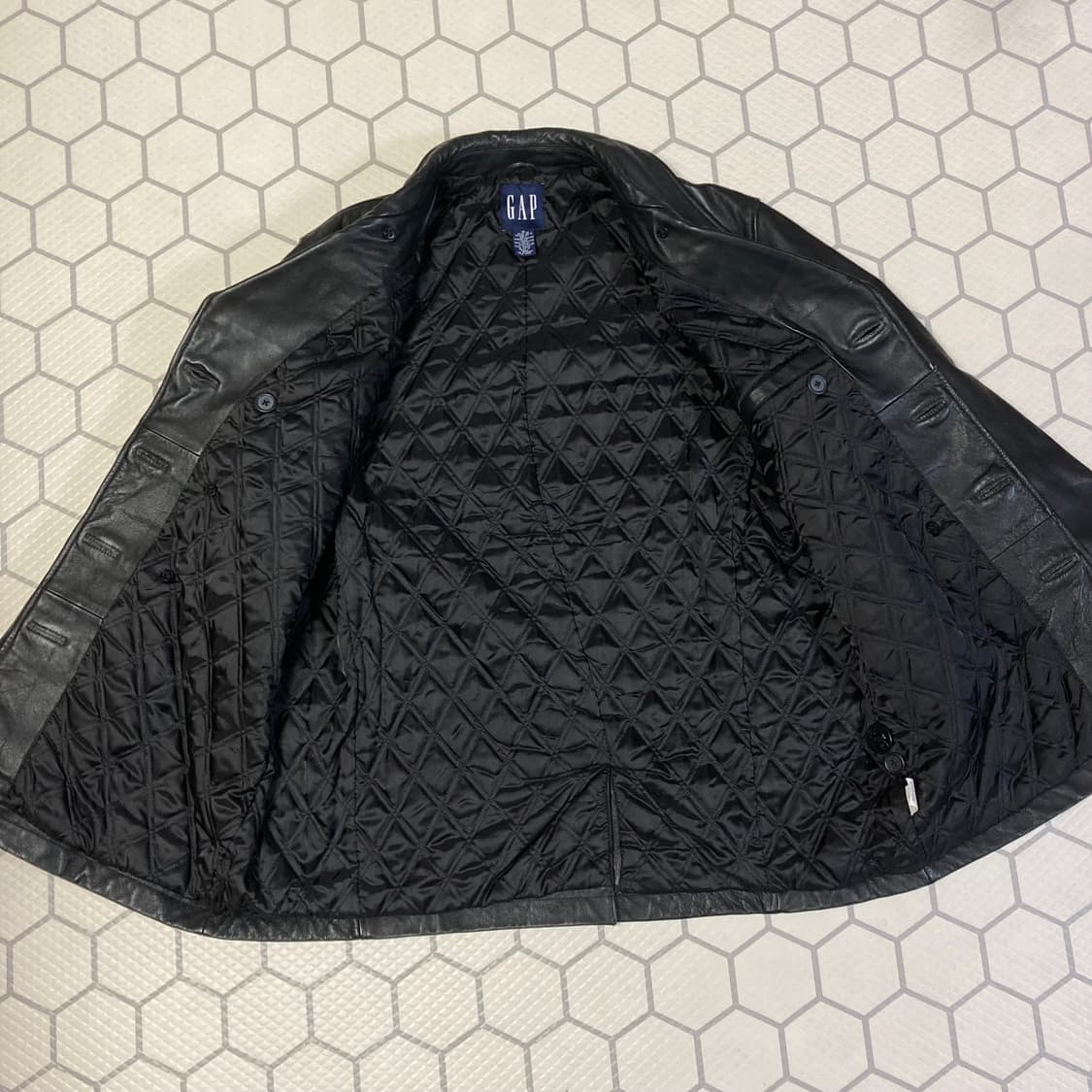 (M) 90s 갭 레더 피코트 블랙 올드갭 상품이미지5