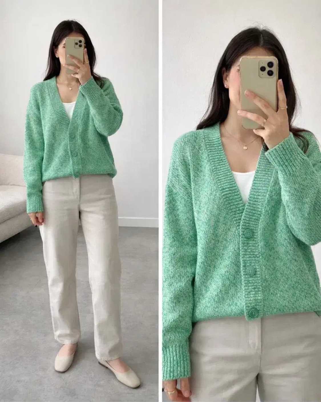 COS 코스 멜란지 그린 브이넥 니트 가디건 EUR S 상품이미지1