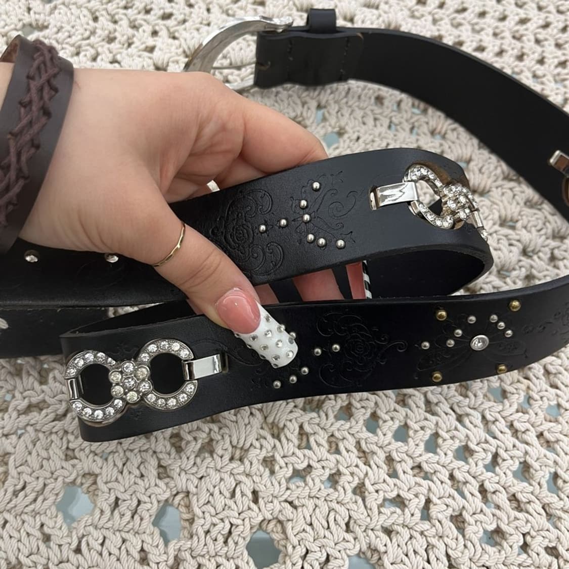 빈티지 웨스턴 락시크 펑크 큐빅 스터드 벨트 C10449 상품이미지4