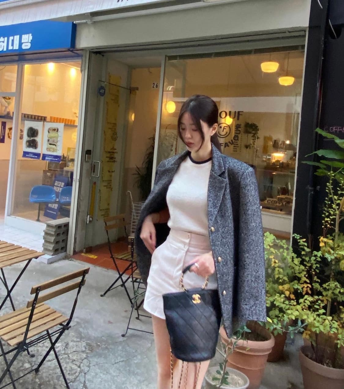 러브미우 포텐 커프스 자켓 시에 오르 헤링본 코트 상품이미지2